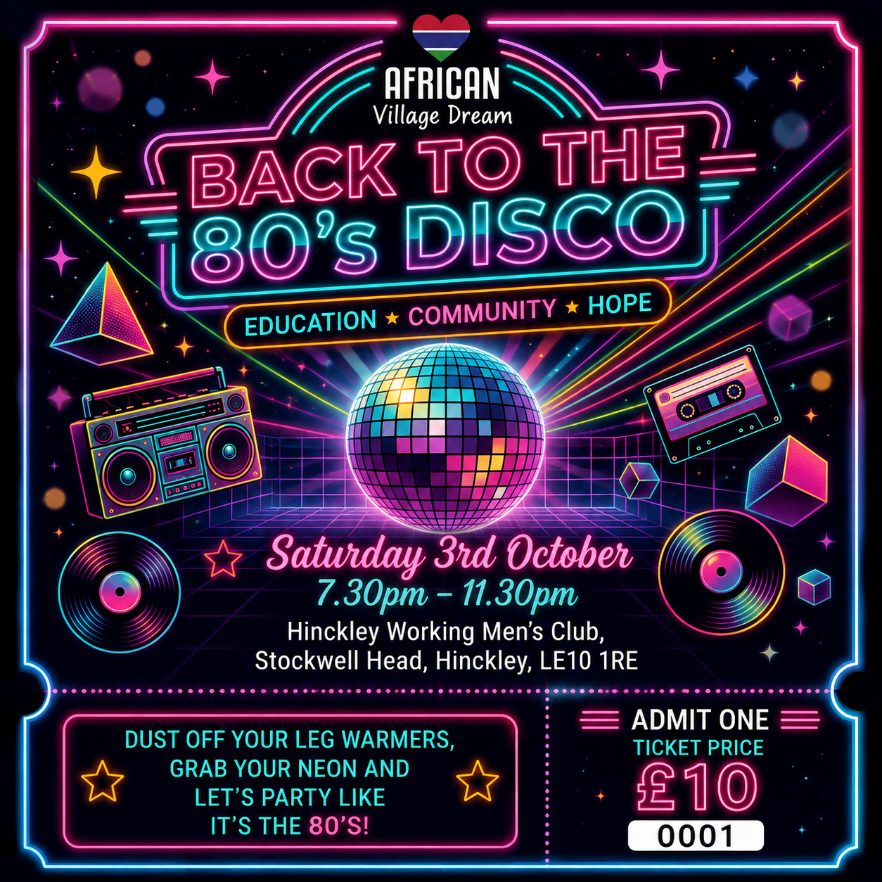 Back to the 80's Charity Disco Ticket